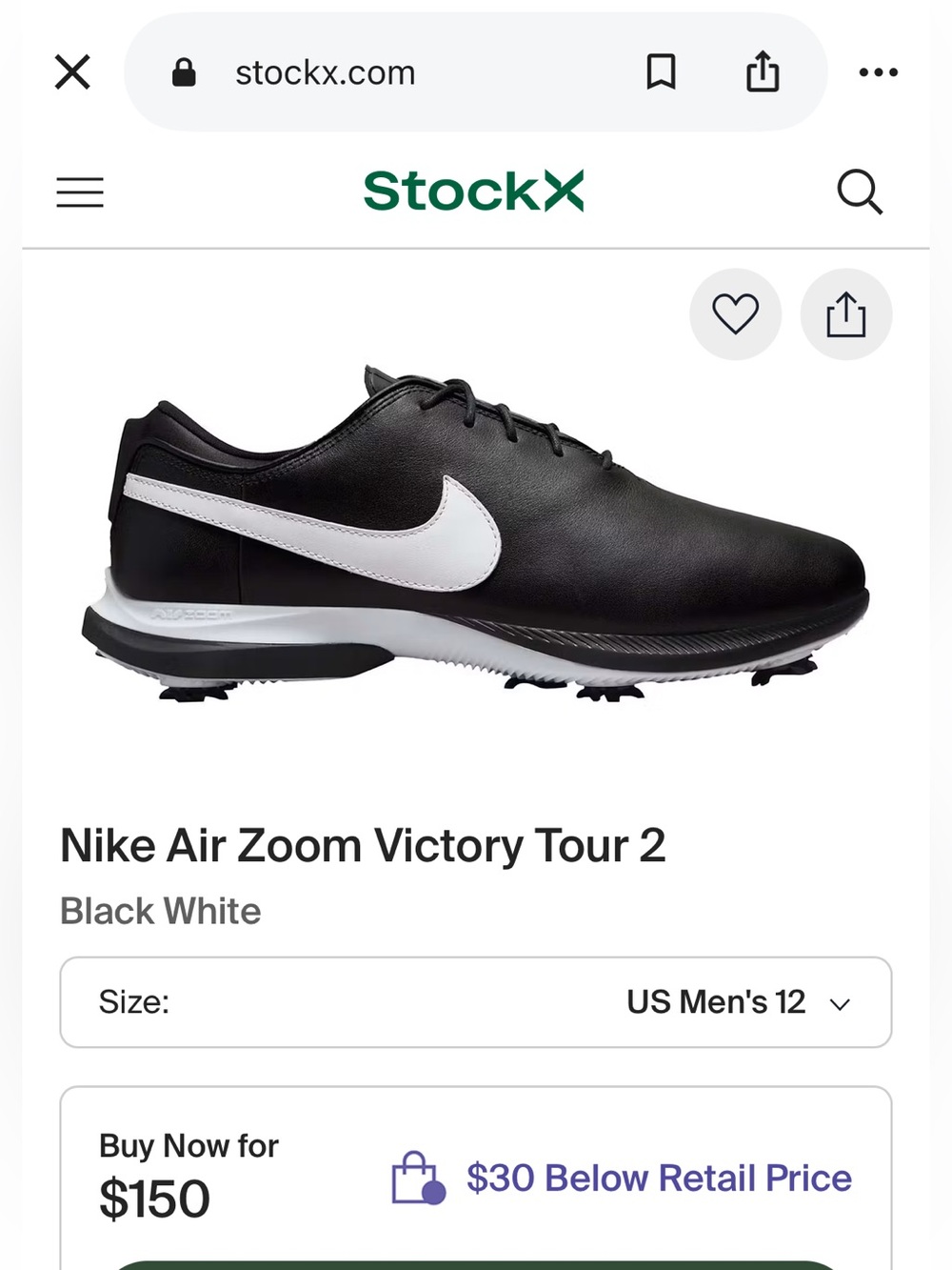 NWOT Men’s NIKE 22 AIR ZOOM VICTORY TOUR 2 BOA GOLF SHOES